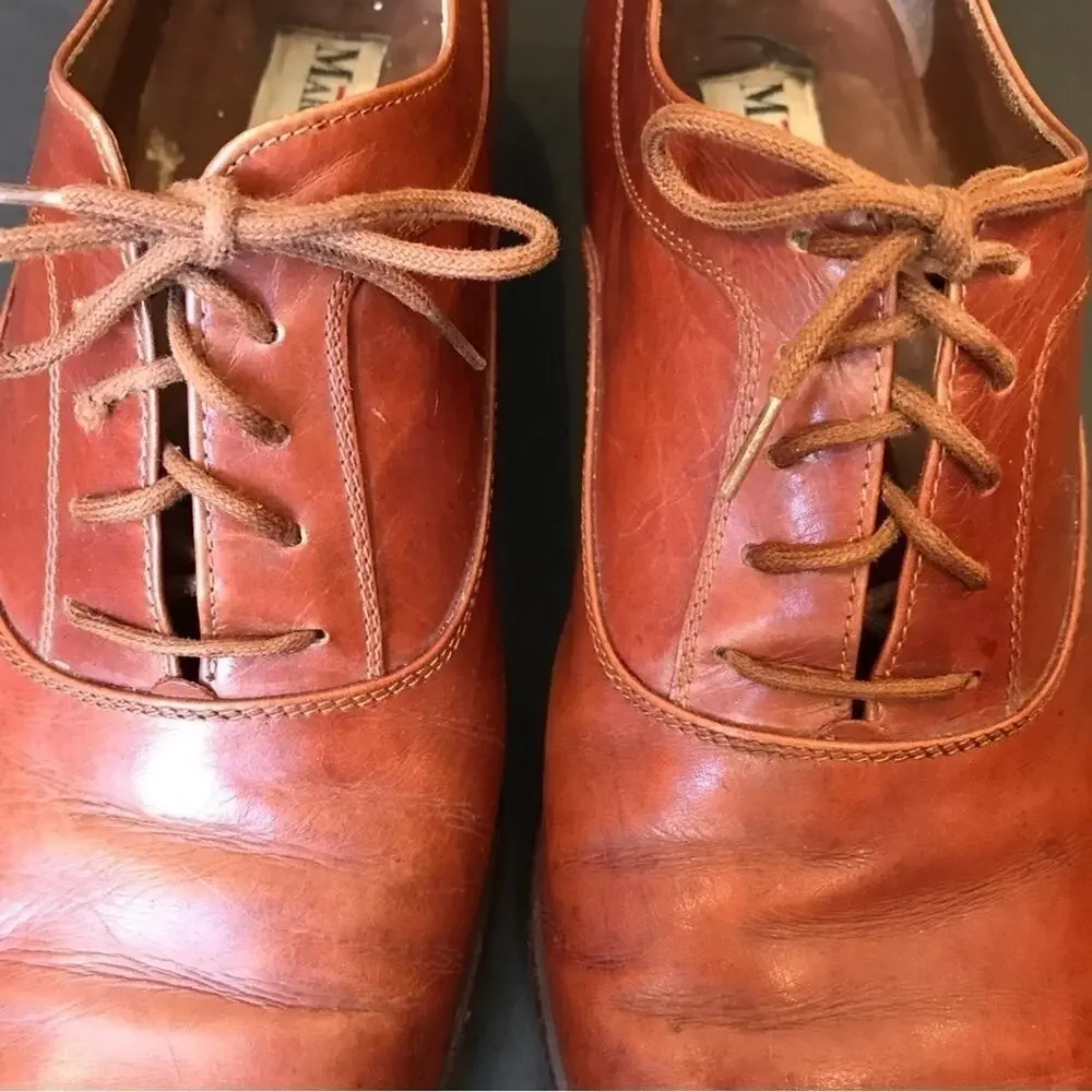 Mario Bruni Made in Italy Lace-Up Brown Leather Oxford Shoes, Size 9.5